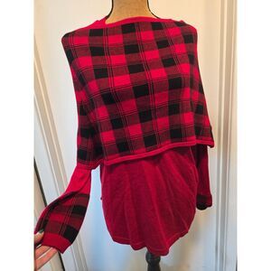 Red Buffalo Plaid 2 Piece Scarf Set Long Sleeve Sweater Top NWT Size L